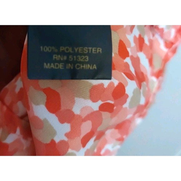 Cynthia Steffe Orange Beige Pattern Pleat Neck Elastic Sleeve Hip Top Small - Picture 7 of 7